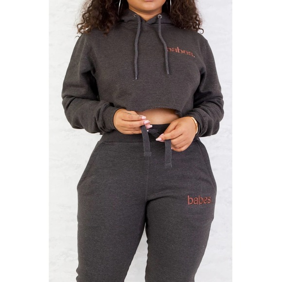 BABES Set Charcoal Grey Comfy Sweatsuit Lounge Jogger + Hoodie Size M + L - Picture 2 of 5